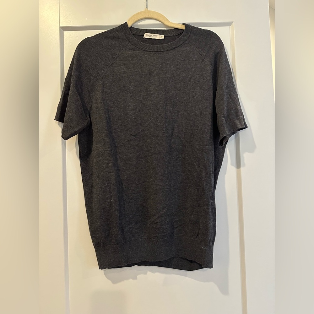 Suitsupply Charcoal Gray Short Sleeve Sweater Tee Cotton Silk